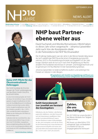 NHP News Alert September 2016 erschienen